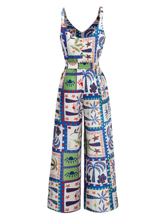 Combinaison bleue à imprimé plagesans manches années 1930