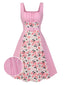 [Prévente] Robe roses rose à pois et col carré des années 1950