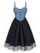 [Prévente] Robe bleue en denim à pois et maille années 1950