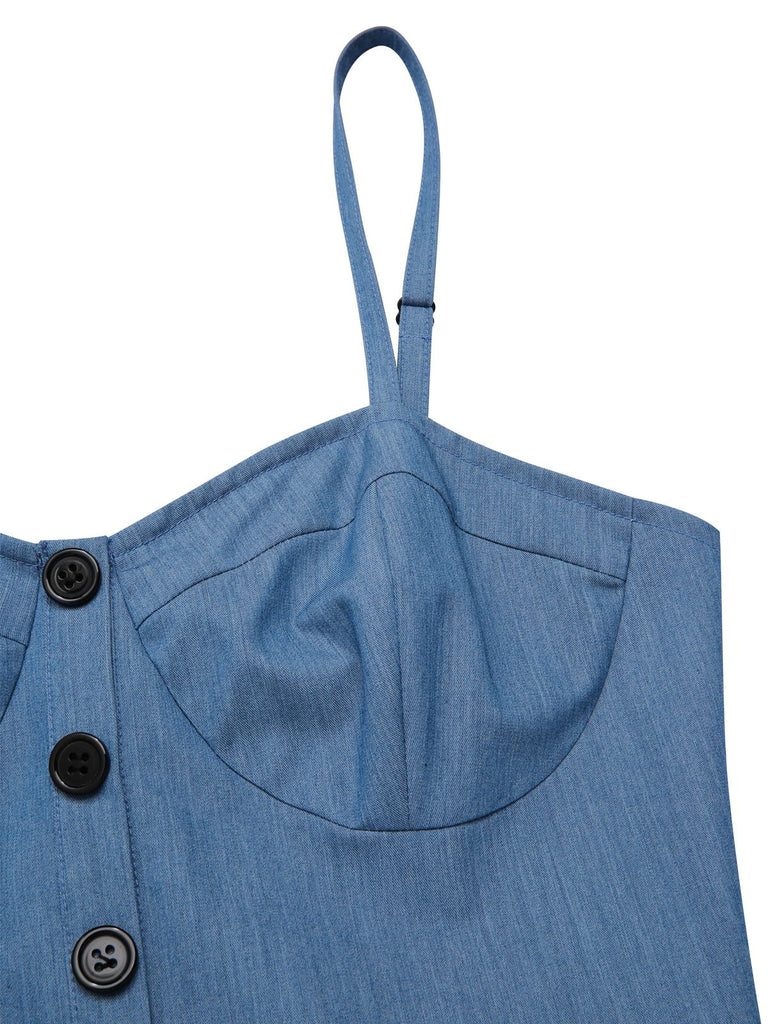 [Prévente] Robe bleue en denim à pois et maille années 1950