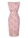 [Prévente] Robe moulante rose fleurie à col bateau années 1960