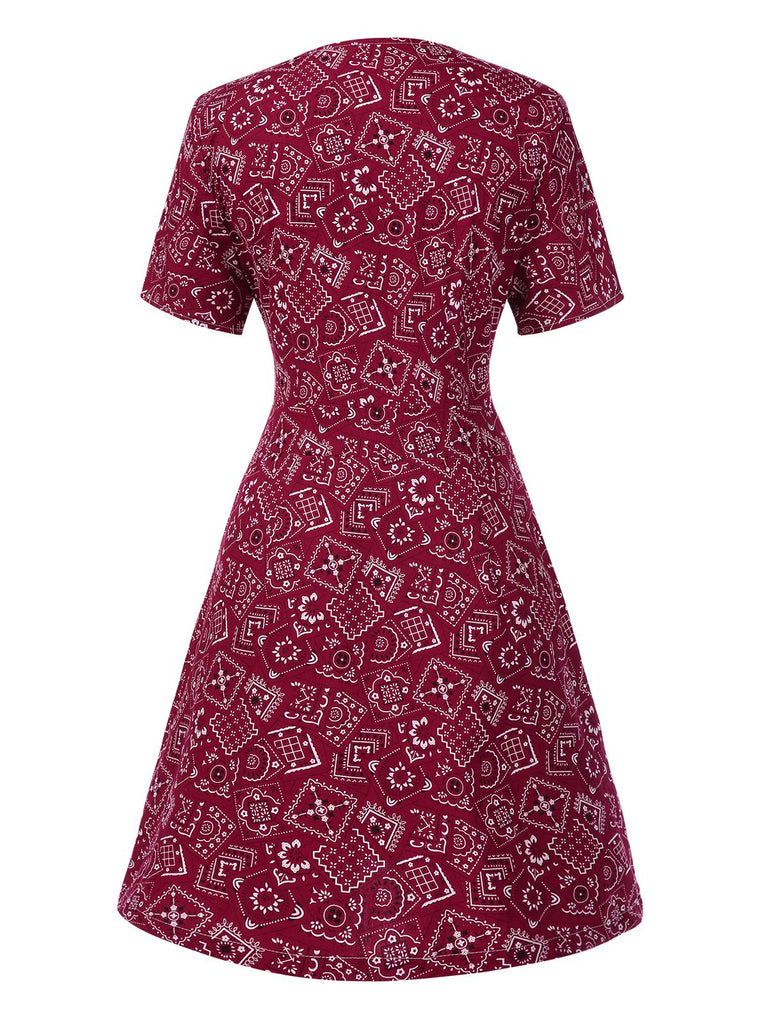[Prévente] Robe rouge coton à col incliné géométrique années 1960