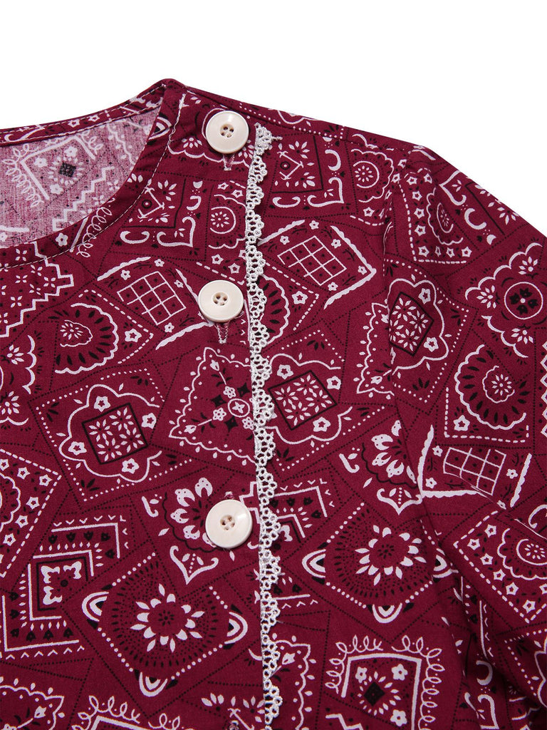 [Prévente] Robe rouge coton à col incliné géométrique années 1960