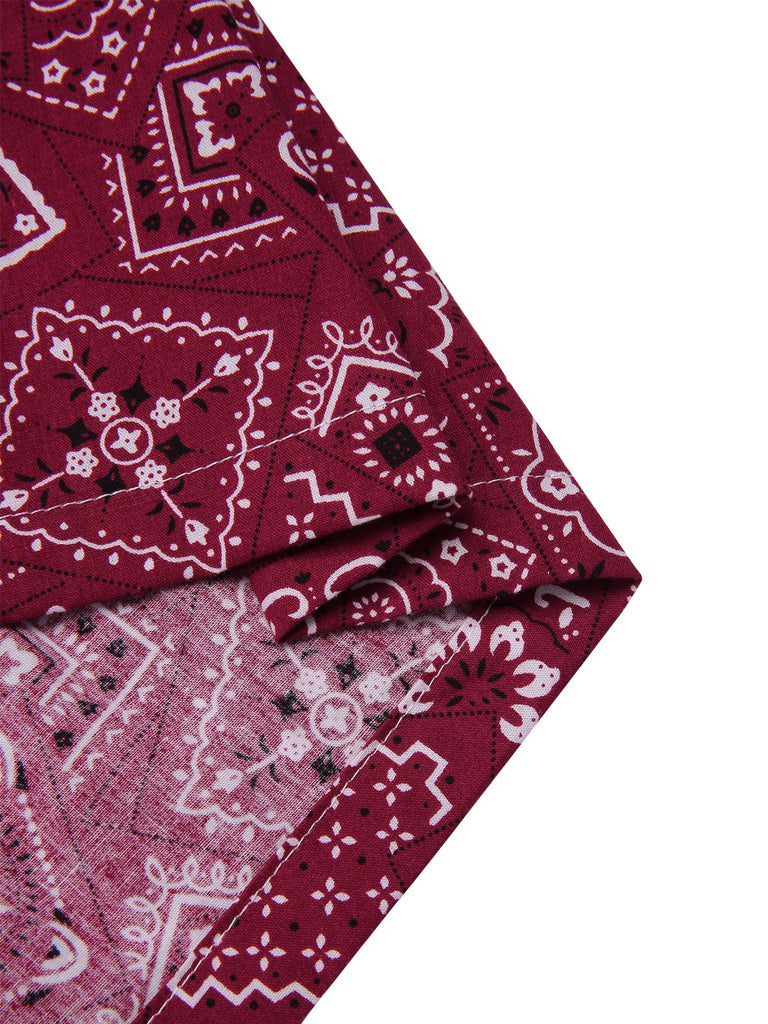 [Prévente] Robe rouge coton à col incliné géométrique années 1960