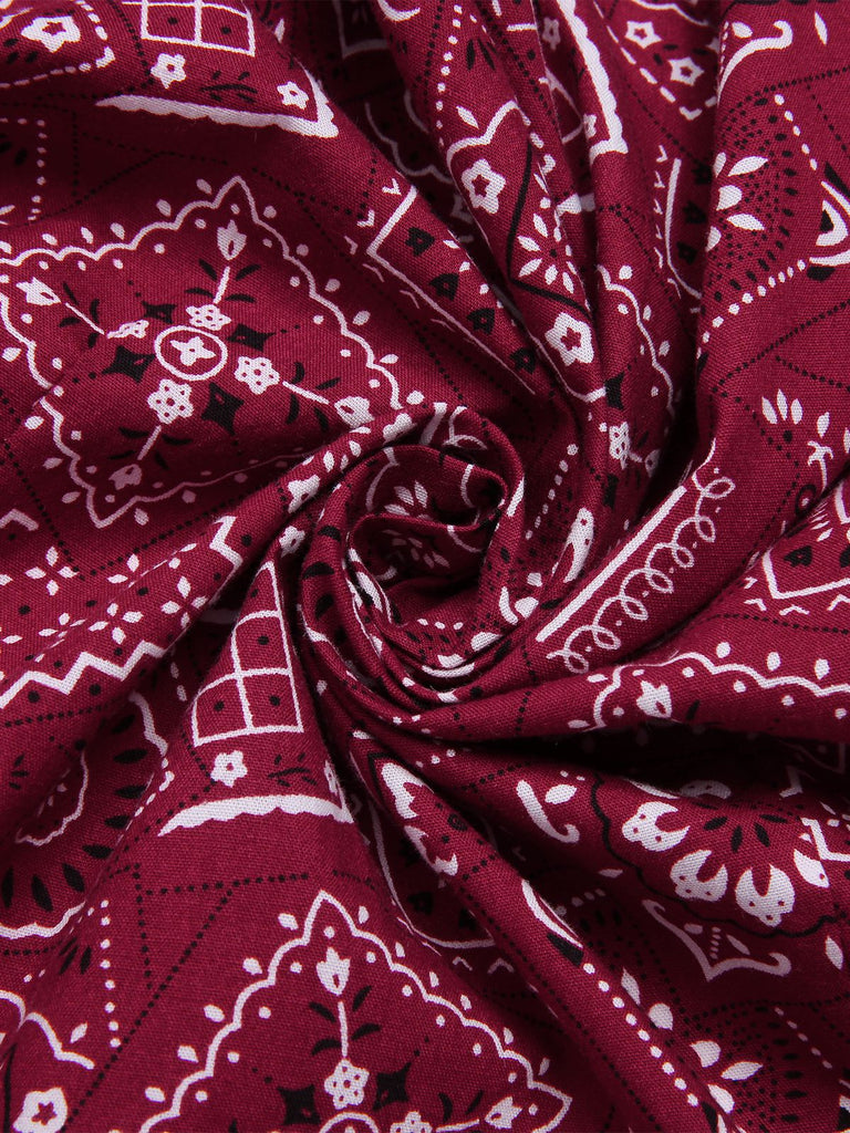 [Prévente] Robe rouge coton à col incliné géométrique années 1960