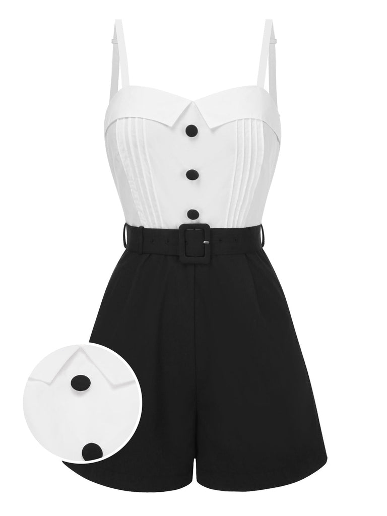 [Prévente] Combishort blanche et noire coton à bretelles années 1950