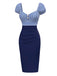 [Prévente] Robe crayon rayures bleu foncé manches bouffantes années 1960