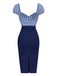 [Prévente] Robe crayon rayures bleu foncé manches bouffantes années 1960