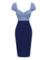 [Prévente] Robe crayon rayures bleu foncé manches bouffantes années 1960