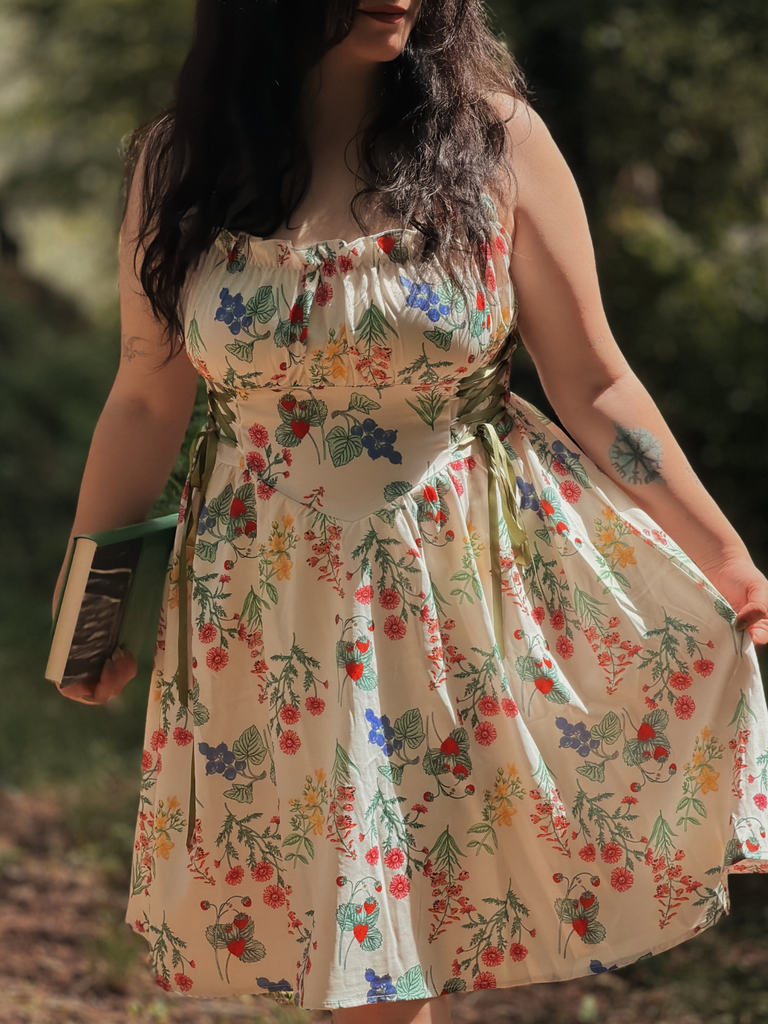 Robe Midi Verte Bretelles Fraise Années 1950