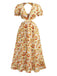 Robe bohème orange tournesol à col en V profond années 1970