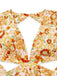 Robe bohème orange tournesol à col en V profond années 1970