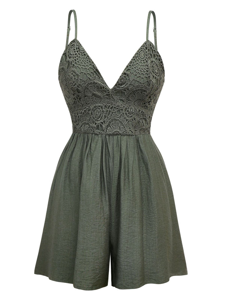 Combishort vert foncé à smocks brodé années 1950