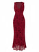 Robe en maille fleurie col v rouge vin des années 1930