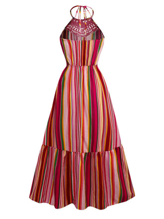 Robe multicolore à rayures arc-en-ciel patchwork nnées 1970