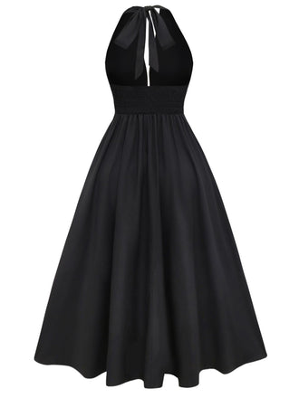 Robe noire smocks franges bohème des années 1970