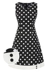Robe noire à pois et col en V des années 1960