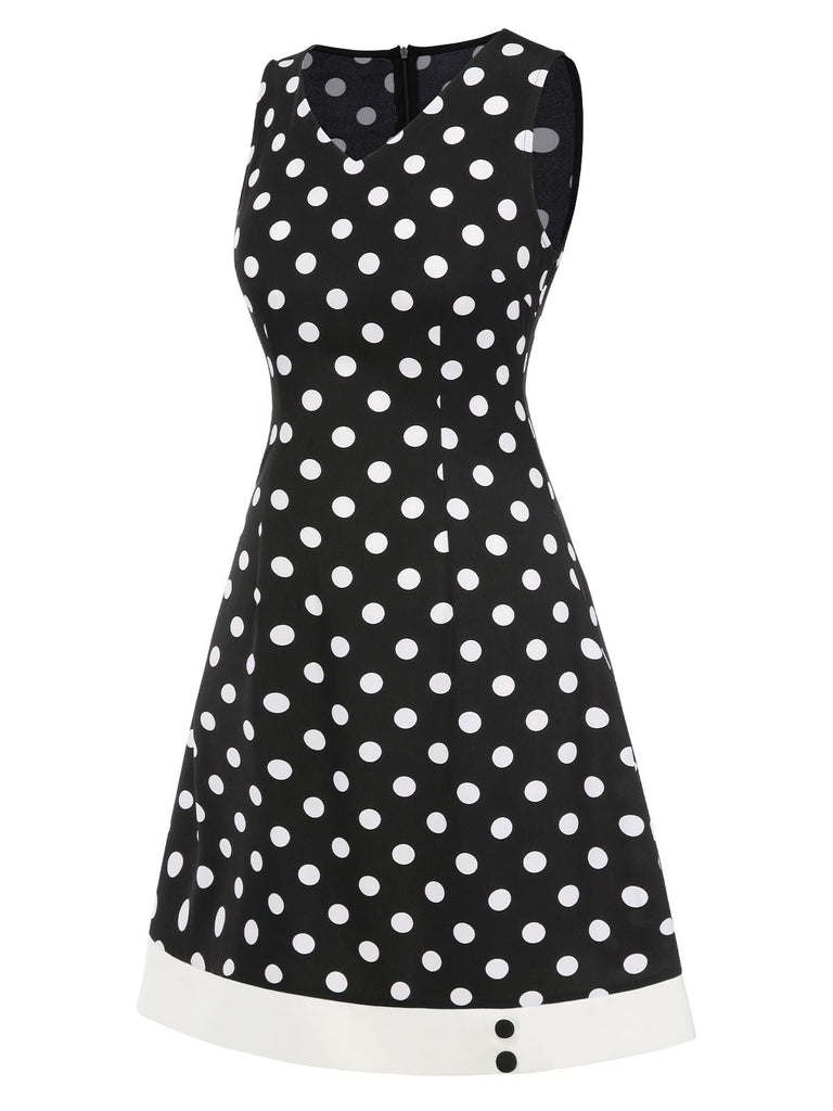 [Prévente] Robe noire à pois et col en V des années 1960