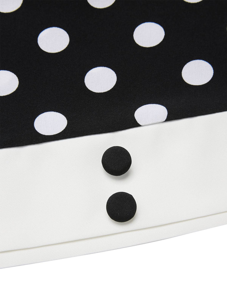[Prévente] Robe noire à pois et col en V des années 1960