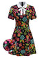 [Prévente] Robe noire à col nœud et motif floral hippie des années 1960