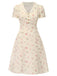 [Prévente] [Grande taille] Robe beige à manches bouffantes et revers fleuris des années 1940