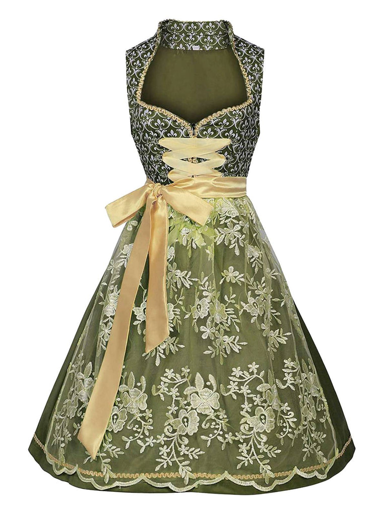 [Prévente] 2PCS robe verte à motifs florauxet tablier brodé années 1950