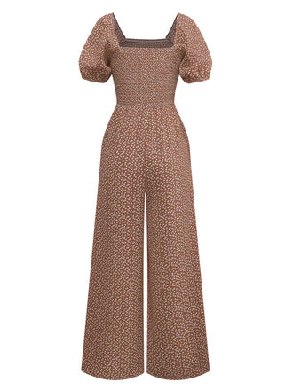 Combinaison bouffante col carré à petites fleurs des années 1950