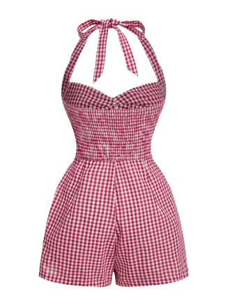 [Prévente] Combishort rouge dos nu à carreaux vichy années 1950