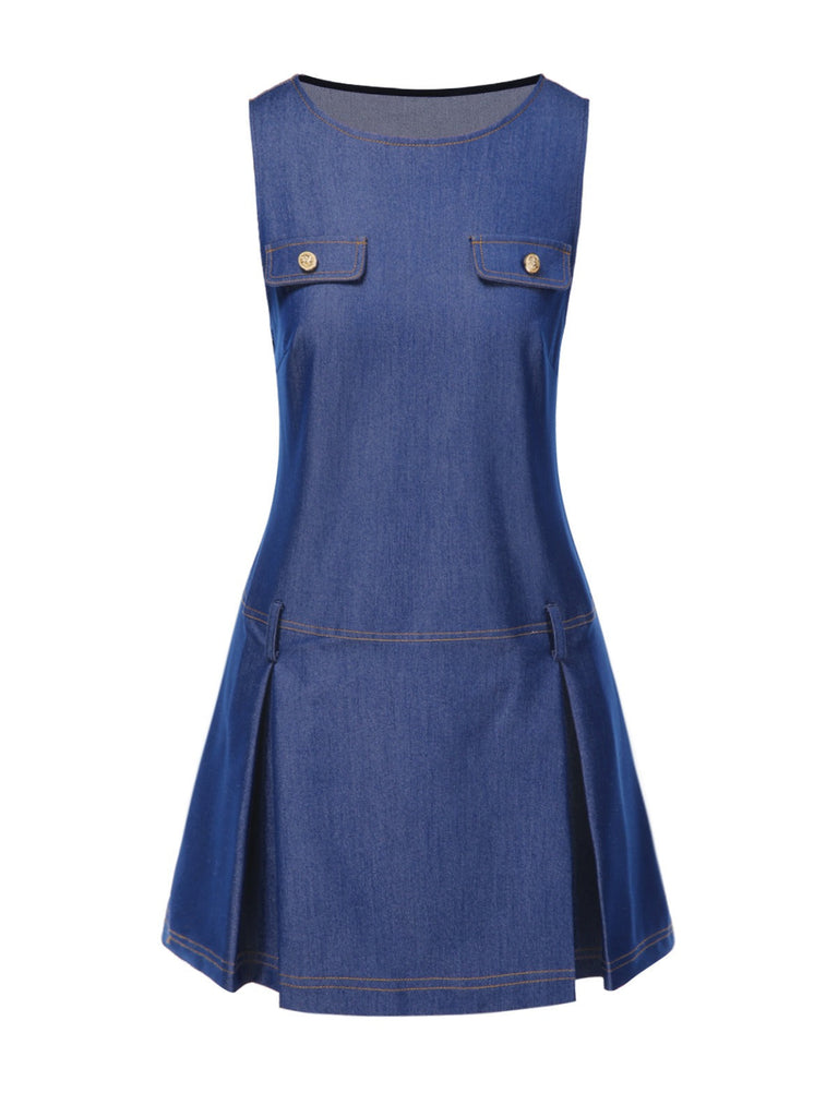 [Prévente] Robe bleue en jean à col bateau années 60