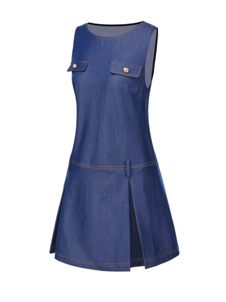 [Prévente] Robe bleue en jean à col bateau années 60