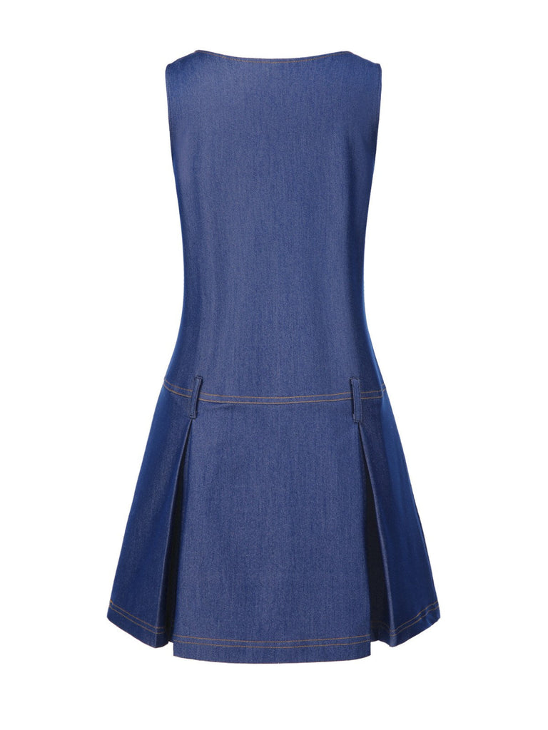 [Prévente] Robe bleue en jean à col bateau années 60