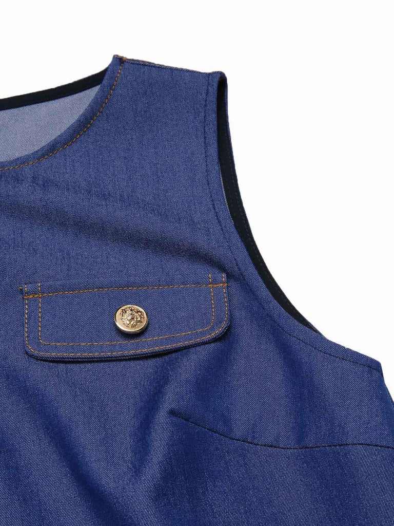 [Prévente] Robe bleue en jean à col bateau années 60