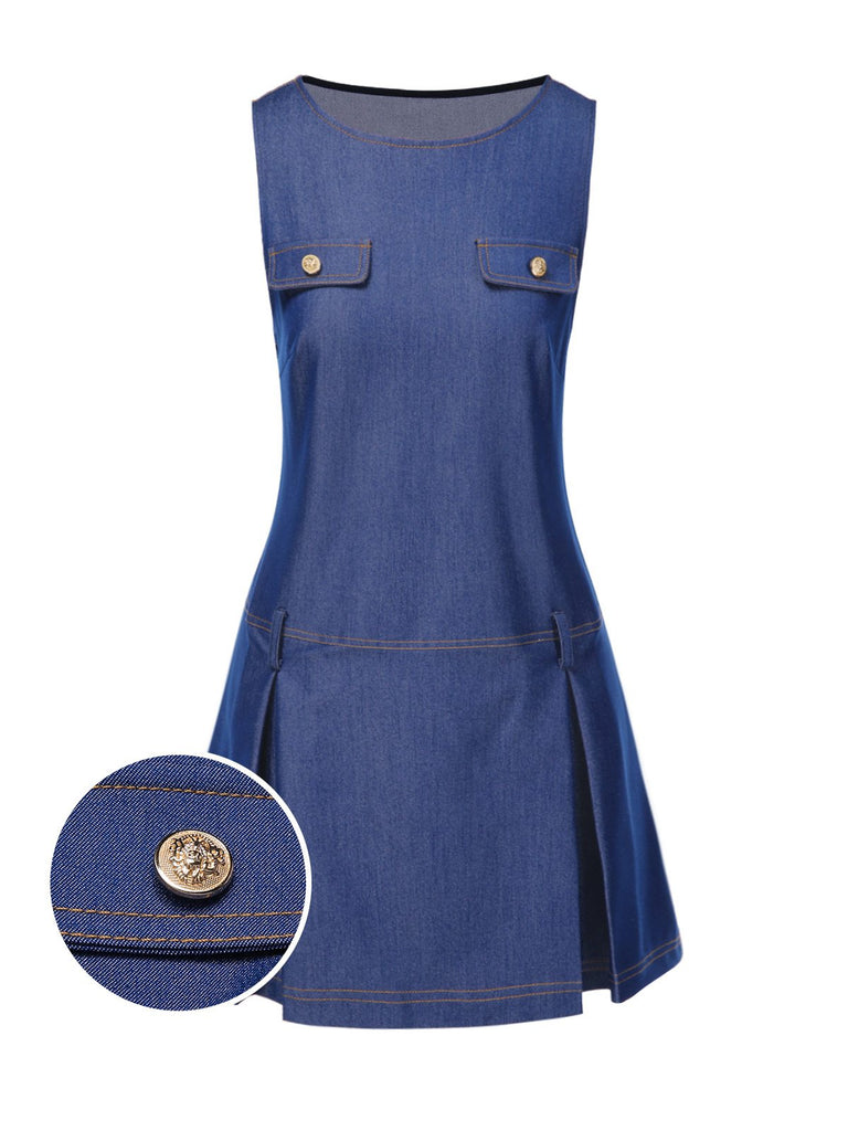 [Prévente] Robe bleue en jean à col bateau années 60