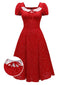[Prévente] Robe rouge à volants manches bouffantes en dentelle florale des années 1940