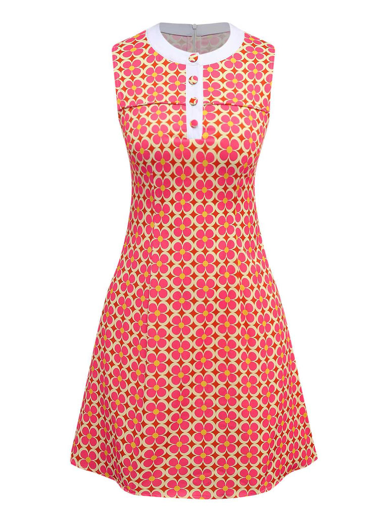 [Prévente] Robe orange imprimé fleurs contrastées boutonnée années 1960