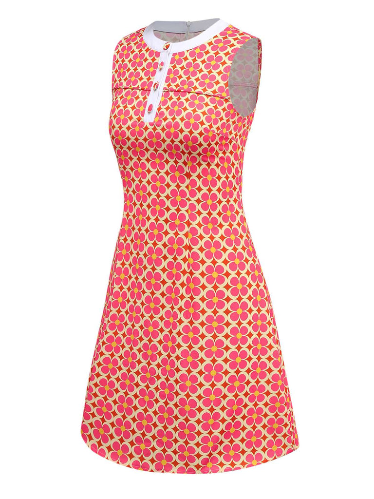 [Prévente] Robe orange imprimé fleurs contrastées boutonnée années 1960