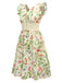 [Prévente] Robe jaune oiseaux et fleurs à volants années 1950