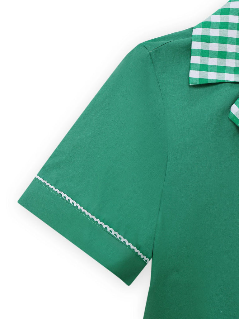 [Prévente] Combishort brodée à carreaux patchwork en coton vert des années 1950