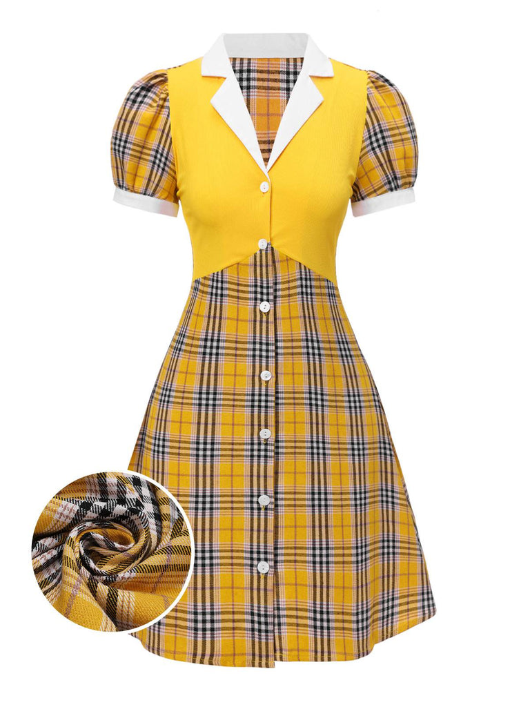 [Prévente] Robe en tricot patchwork à carreaux écossais jaune des années 1960