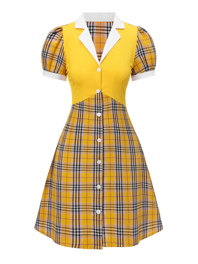 [Prévente] Robe en tricot patchwork à carreaux écossais jaune des années 1960