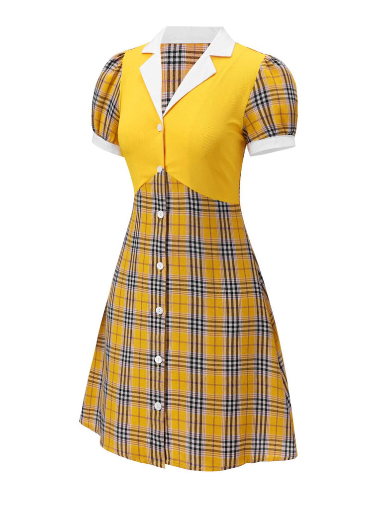 [Prévente] Robe en tricot patchwork à carreaux écossais jaune des années 1960