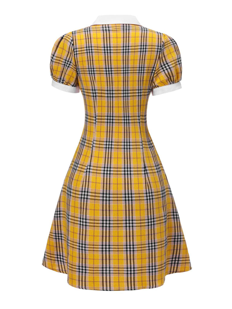 [Prévente] Robe en tricot patchwork à carreaux écossais jaune des années 1960