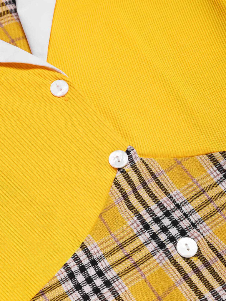 [Prévente] Robe en tricot patchwork à carreaux écossais jaune des années 1960