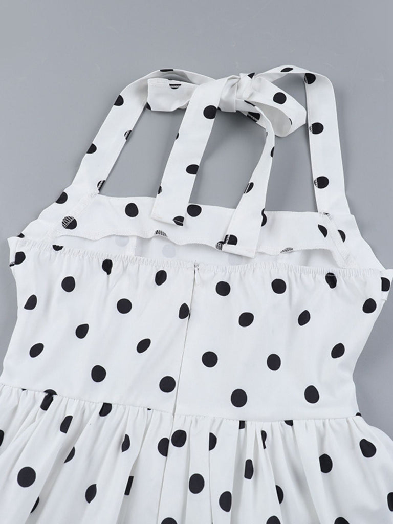 Robe tutu blanche à pois dos nu des années 1960