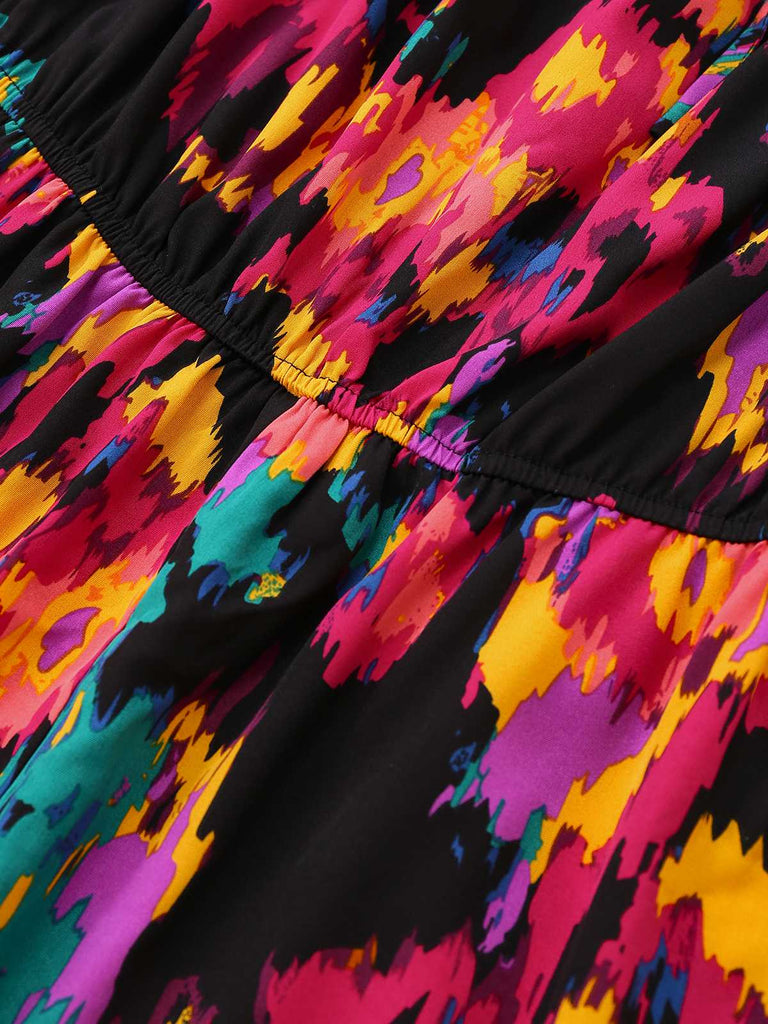 Combishort multicolore motifs abstraits à volants épaules dénudées années 1960