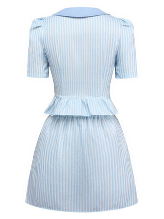 2PCS Chemisier et jupe à rayures et col Claudine années 1960