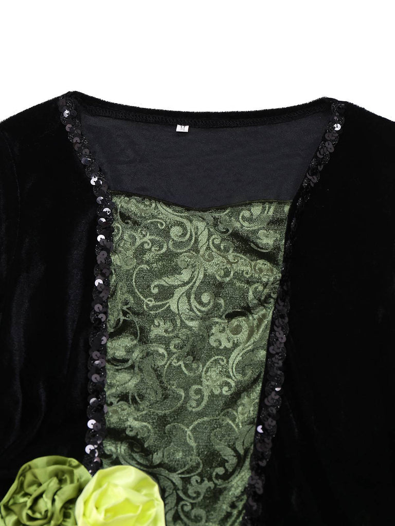 Robe verte à fleurs 3D magicien années 1950
