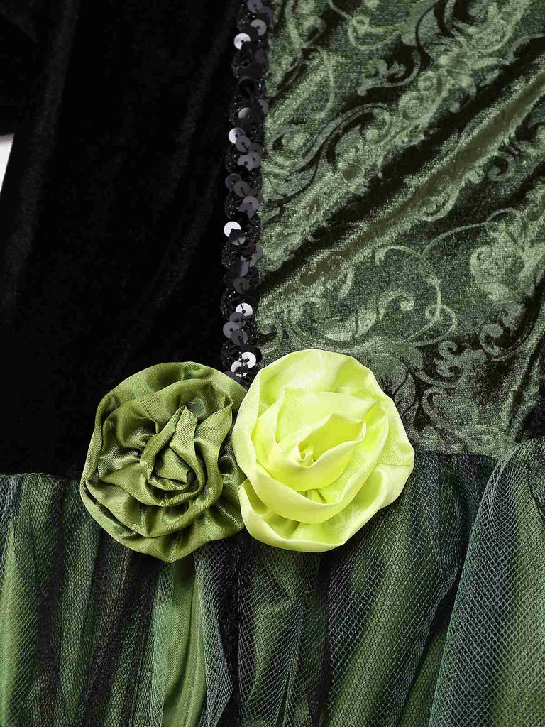 Robe verte à fleurs 3D magicien années 1950