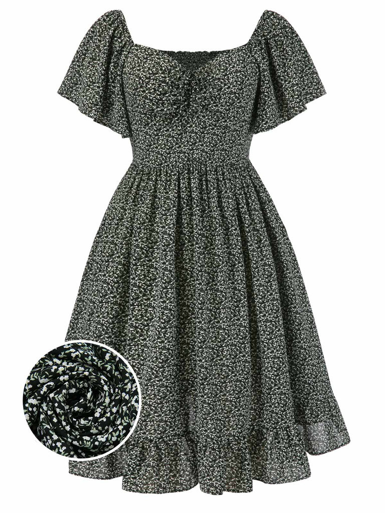 [Prévente] [Grande taille] Robe verte fleurs à volants années 1940
