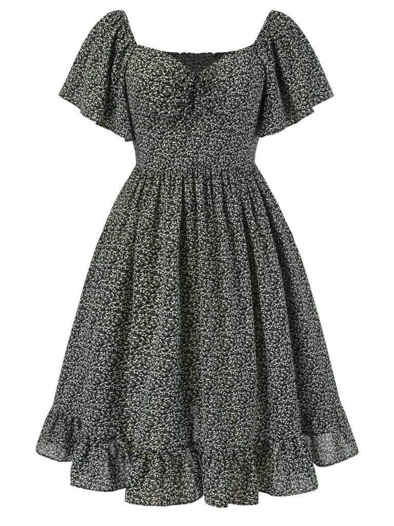 [Prévente] [Grande taille] Robe verte fleurs à volants années 1940